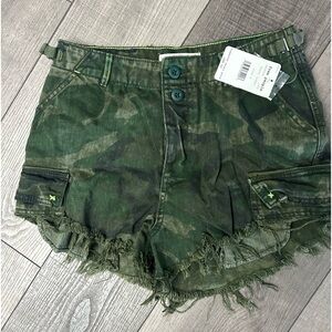 NWT Free People camo high waisted ripped jean shorts.